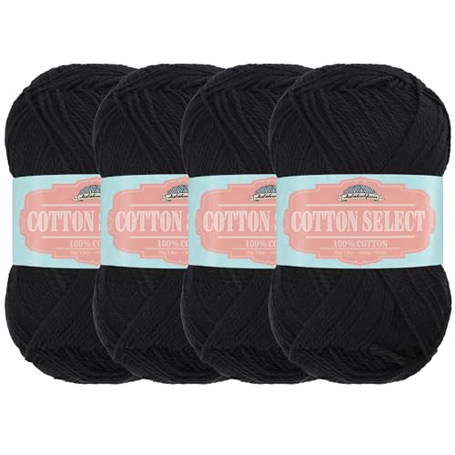 JubileeYarn Cotton Select Yarn - 50g/Skein Sport Weight - Witching Hour Black - 4 Skeins
