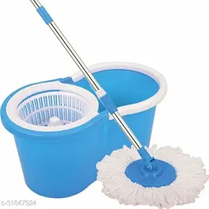 A.S. Group Bucket Quick Spin Mop with 2 Microfiber Wet Dry Mophead Floor Cleaning pocha Extendable Handle Removable Wringer 360 degree Floor Cleaner Mopping Set (Random Colour) (Blue)