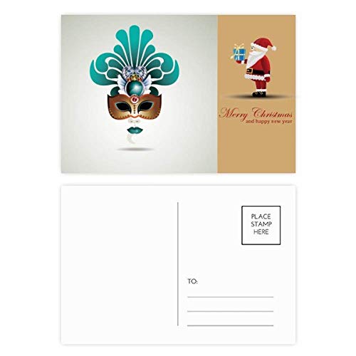Cartes postales carnaval de Venise illustration masque cyan sur papier cartonné rigide x20
