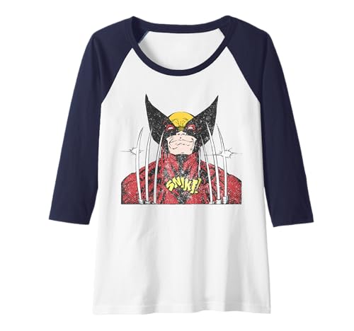 Marvel X-Men Wolverine SNIKT! Faded Vintage Portrait Raglan Baseball Tee - image 1