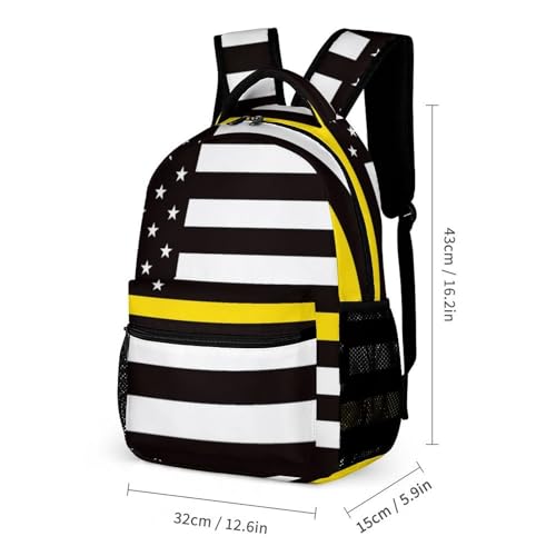 Thin Yellow Gold Line U.S.A Flag 3 PCS Backpack Set Casual Daypack with Insulated Lunch Bag & Pencil Case2