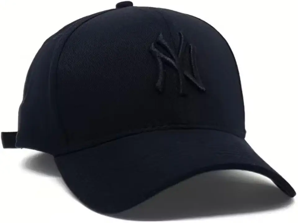 Boné Unissex Preto com Bordado Preto Ajustável Fechamento Fitão Strapback Aba Curva Baseball Casual