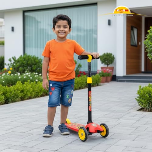 Image of Toyzone Kids Kick Scooter - Foldable & Adjustable with Rear Brake, Skateboard Style - for Age 5+ Years, Toyzone Black Bull Kids Kick Scooter