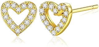 Women's Heart Stud Earrings - Arc-Shaped Love Heart Cubic Zirconia/Double Heart Stud Earrings for Christmas Jewellery Gifts