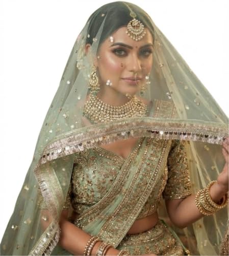 Image of Navti Creations Women's Lightweight Net Dupatta With Sequence Embroidery & Kiran Border (Length 2.25m)