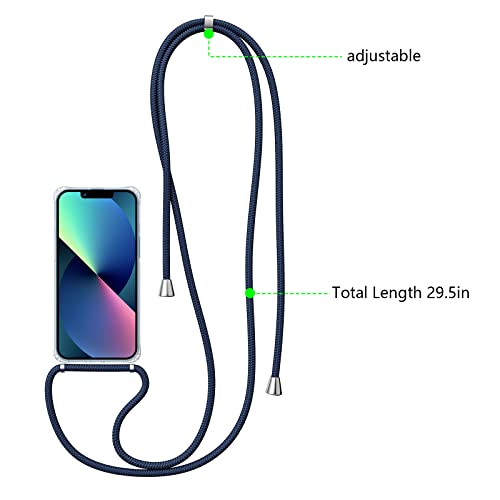Ztofera Compatible With Iphone 13,Iphone 13 Clear Case With Adjustable Lanyard,Soft Slim Tpu Shockproof Protective Crossbody Case For Iphone 13,6.1 Inches-Navy Blue #TOP1