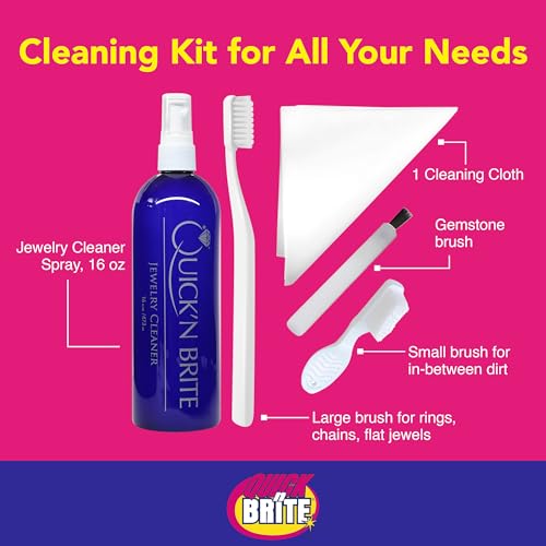 Kit de limpeza de joias Quick N Brite, com limpador de joias de 473 ml, escova de limpeza de 3 peças