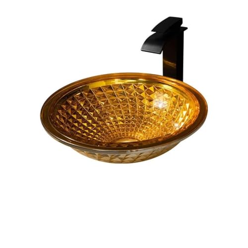 MACIUM Bote de Baño Lavabo de Recipiente Simple Moderno Lavabo de Escritorio de Arte de Hotel Lavabo de baño Redondo Lavabo de Vidrio Templado Sumideros de Recipientes (Color : Sink Set)