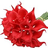 IPOPU 24pcs Red Calla Lily Artificial Flowers Latex Real Touch Calla Lily Wedding Bouquet Artificial...