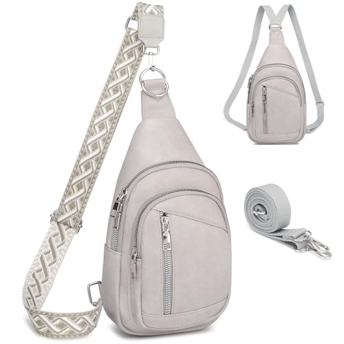 Sling Bag for Women Crossbody Men Casual Backpack Purse 2 in 1 Multipurpose Leather Cross Body Sling Purse Small Fanny Pack Anti Theft Shoulder Chest Bag with Detachable Guitar Strap & Back Strap