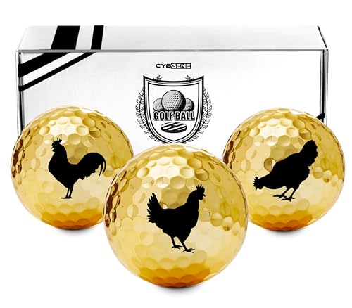 CybGene Chicken Golf Gifts for Rooster Lovers, Farmers Men/Women, Rooster Chicken Themed Golf Balls Set, Perfect for Male/Female on Birthday, Christmas - Gold by CybGene - Used condition - US$15.83