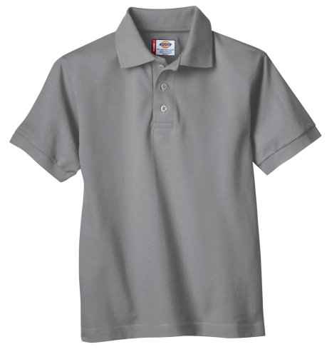 Dickies Big Boys' Short Sleeve Pique Polo Shirt, Heather Gray, Large (14/16)