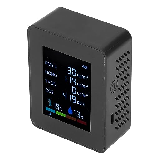 Fdit Moniteur de qualité de L'air 6 en 1, Détecteur de CO2 avec Capteur d'humidité de Température PM2.5 TVOC HCHO, pour Bureau, Maison, Salle de Sport (BLACK)