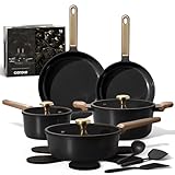 CAROTE Ceramic Cookware Set Nonstick, 16pcs Pots and Pans Set Nonstick, Non-Toxic & PFAS-Free, Dishwasher, RV/Camping Cookware Set, Cooking Pots with Lids, Charcoal Black
