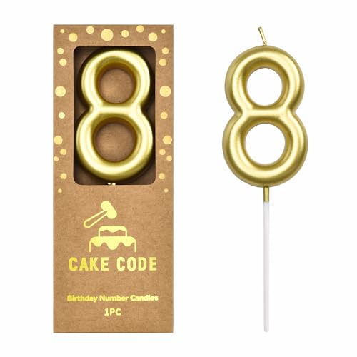 CAKE CODE 2.76 Inch Classical Gold 8 Number Birthday Candles, Gold and Cake Number Candles for Party Celebration