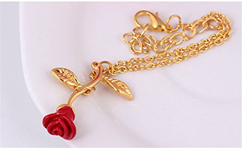JczR.Y Red Rose Flower Bracelet for Women Girls Chain Leaf Flower Bracelet Charm Link Romantic Couple Bracelet Teen Lover Jewelry Gifts(gold) - Image 4