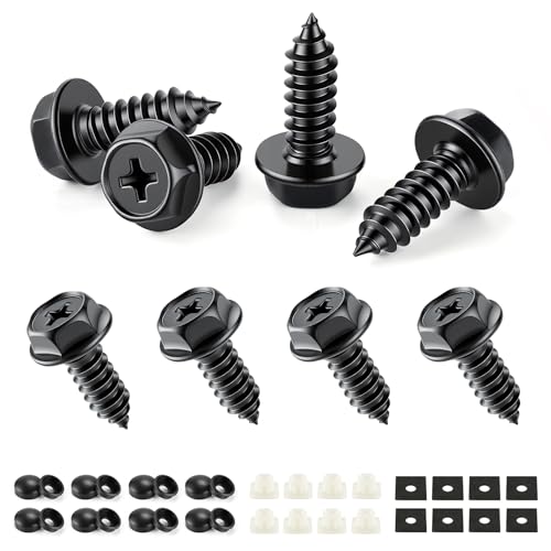 Image of LivTee Rustproof License Plate Screws for Securing License Plates Frames and Covers on Cars and Trucks, 8 Set Premium Stainless Steel Self Tapping Mounting Bolts (Black Zinc Plated)