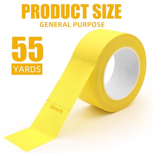 Image of Yellow Masking Tape, 2 Inch x 55 Yards, for Wall Painting | Multi-Purpose for Painting, Building, Labeling, Edge Finishing & DIY Projects