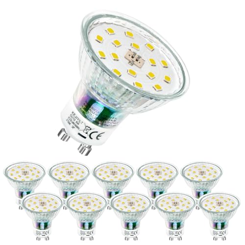 KEJIYILT 6 W LED Bulb Equivalent 65 W, GU10 650 lm, Non-Dimmable, 120° Light Angle, Pack of 10 (Cool White 6000K)