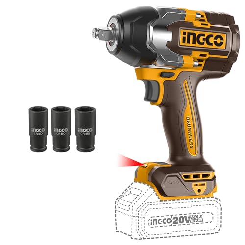 INGCO 20V �R�[�h���X�n�C�g���N�C���p�N�g�����` 850Nm(�{�̂̂�) 1/2�C���`�d���C���p�N�g�K�� �u���V���X���[�^�[ �ő呬�x 2400RPM 3�̃\�P�b�t�� CIWLI20851