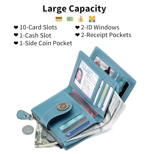 Image of SENDEFN Small Womens Wallet Leather Bifold Card Holder RFID Blocking with Zipper Coin Pocket