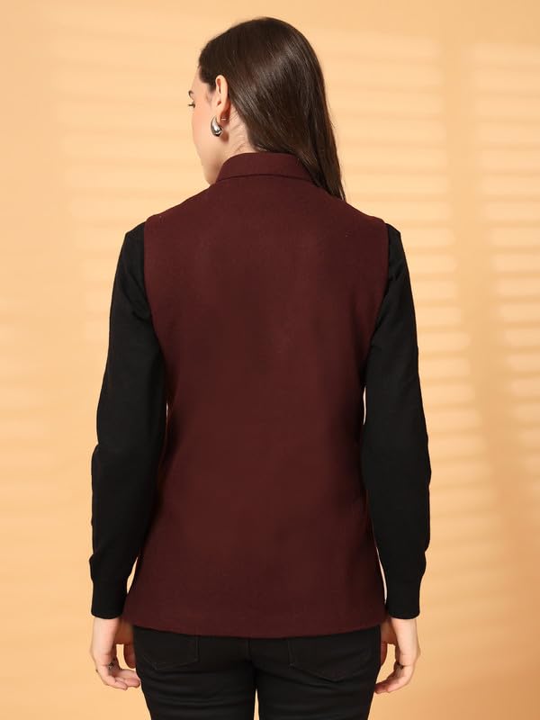 Image of Vastraa Fusion Solid Indian Traditional Ethnic Waistcoat Festive Woolen Nehru Jacket for Women
