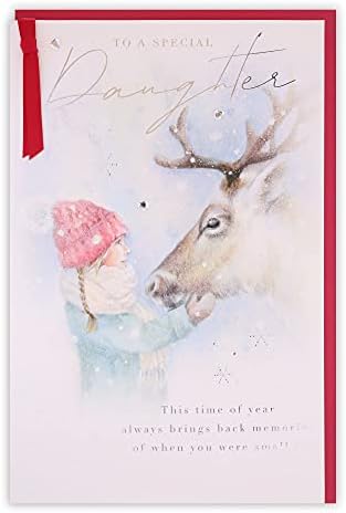 Clintons: Cute Girl With Reindeer Daughter Christmas Card, Multi-Colour, 155 x 235, 1169167