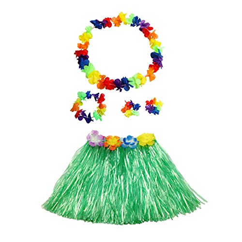 duoyif Jupe Hawaienne Vert, 5pcs Jupe Tahitienne Luau avec Collier de Fleurs, Jupes Hawaïen Hula pour Hawai Beach Summer Party Carnaval Anniversaires Noël...