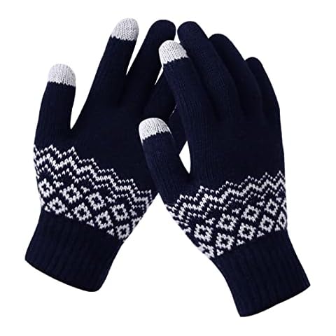 Fleece Lined Winter Touch Screen Knitted Gloves for Women & Men Thermal Gloves Suitable for Driving Hiking (Navy, Free size) Cover