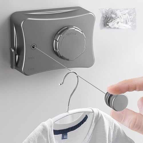 Wäscheleine Ausziehbar, 5.1M Edelstahlseil Verstellbares Wäscheleine aus Wand Bohrern und Klebern Montage, WäScheleine Wandmontage für Wohnung, Hotel, Waschküche, Badezimmer