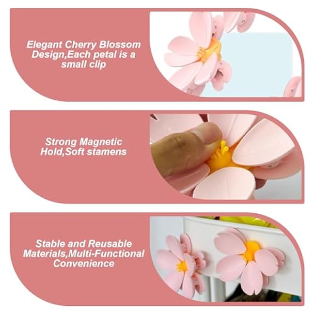 Magnetic Bag Clips, 10Pcs 3D Cherry Blossom Design Food & Note Clips for Fridge