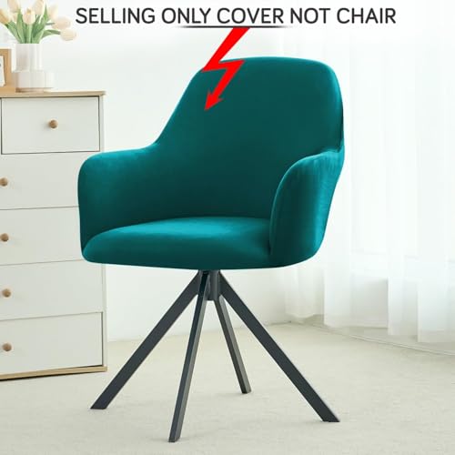 Image of HOKIPO 'SereneSolids' 140 GSM Stretchable Swivel Chair Cover High Armrest Slipcover, Teal (NEW-AR-6247-TL)