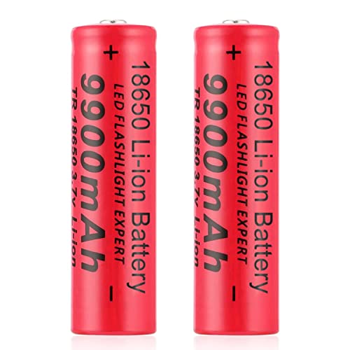 Pilas Recargable, 3,7V Litio Batería, Li Ion Recargable Batería, 9900mAh Alta Capacidad Batería Linterna/Dron/Luces Solares, Batería Top Botón de Larga Vida para Coches RC (2PCS)