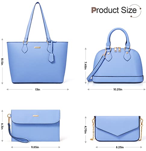 Bagsure Handtasche Damen Schultertasche Handtaschen Tragetasche Damen 4-teiliges Set für Büro Schule Einkauf Reise Geschenk (Blau)