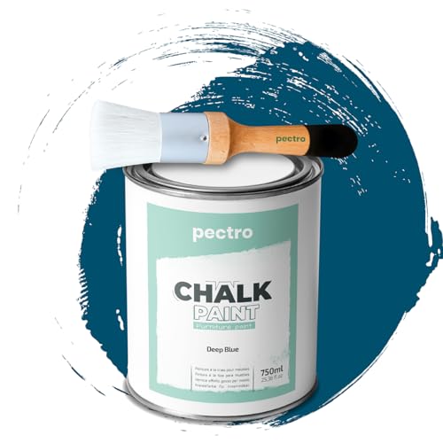 Chalk Paint for Furniture 25 fl.Oz. (750ml) + Special Chalk Paint Brush - Furniture Paint no Sanding or Priming - Chalk Finish Wood Paint - DIY Projects Home Decor & Improvement (DEEP BLUE)