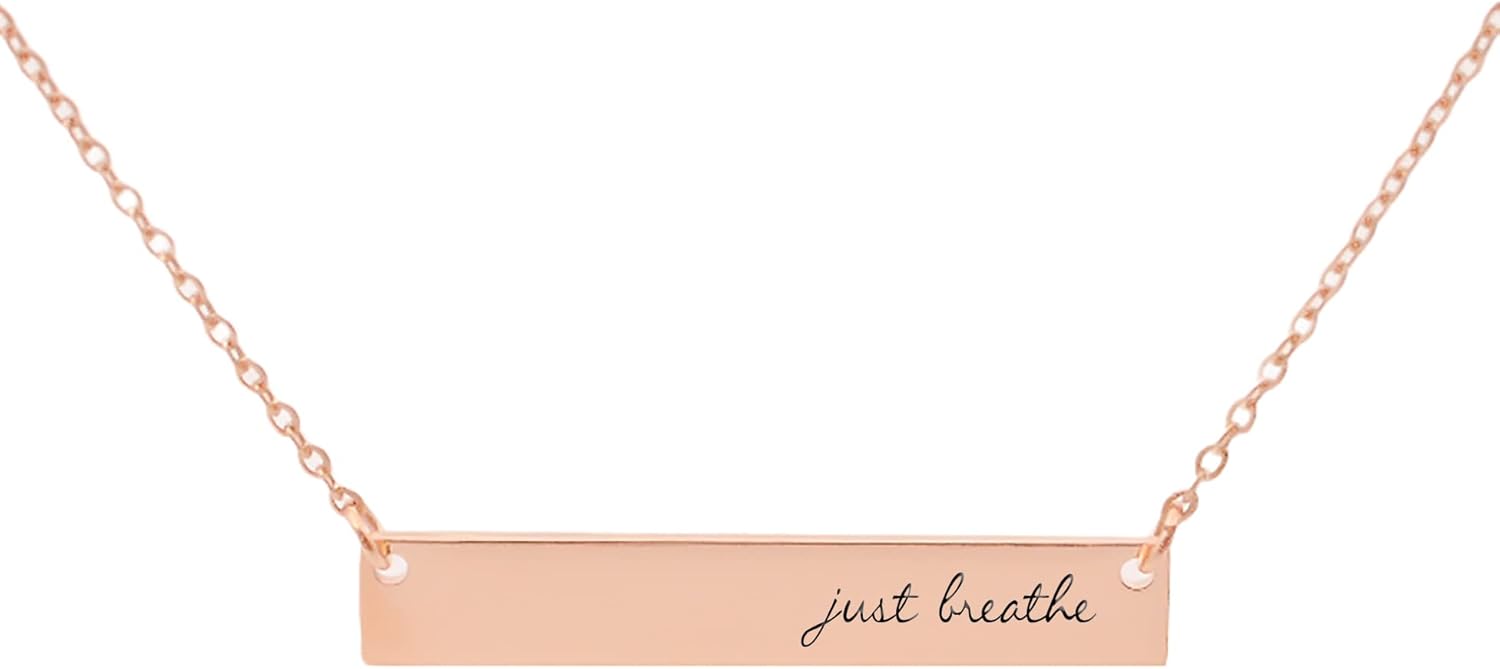 just breathe bar necklace rose, silver and yellow gold bar necklace inspirational strength jewelry