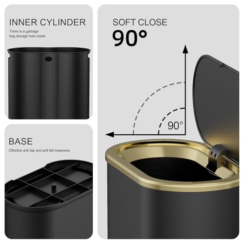 Image of KSSKSS 1.8 Gallons Small White Bathroom Trash Can with Lid, Slim Bathroom Garbage Bin, Dog Proof Trash Can with Pop-Up Lid for Bedroom,Toile, Black