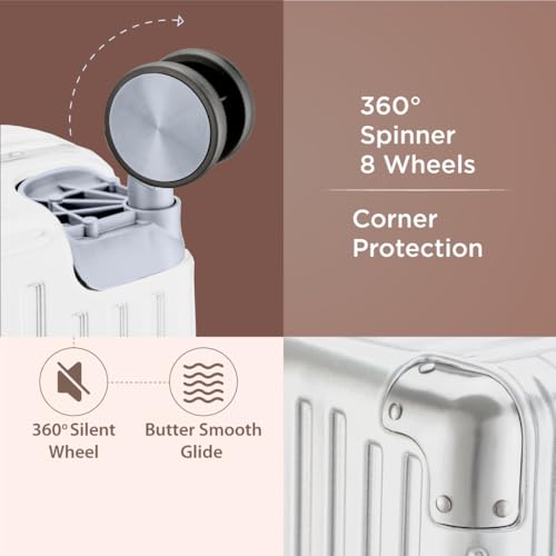 Image of Maleta Crown Series Cabin Trolley Bag |Aluminium Frame, 20 inch, 8 Spinner Wheels, Dual TSA Lock |Free Bag Cover | Trolley Bags for Travel | Suitcase for Travel (White, Cabin-Small)