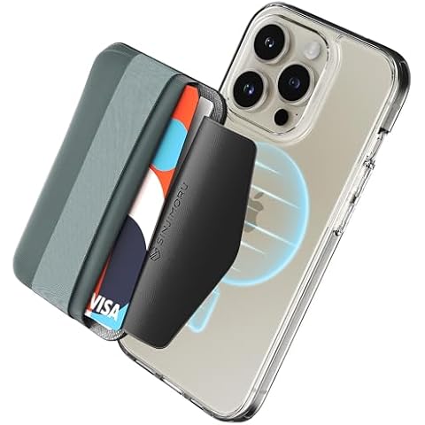 Sinjimoru Magnetic Wallet for iPhone 16/15/14/13/12 Series, Soft Wool Band Grip, Compatible with MagSafe Wallet, Phone Grip Wallet, M-Band Blue Grey Cover