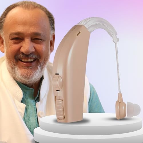Image of Aika AG-7311 Rechargeable Hearing Aid Amplifier Machine For Old Age with Auto Noise Reduction Features, Full-on Acoustic Gain 38db with Free Dry Kit (1 Piece, Beige, Single Ear)