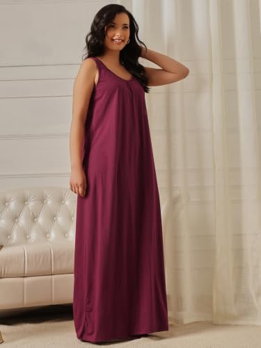 Image of Clovia Sleeveless Long Nighty for Women with Side Slits