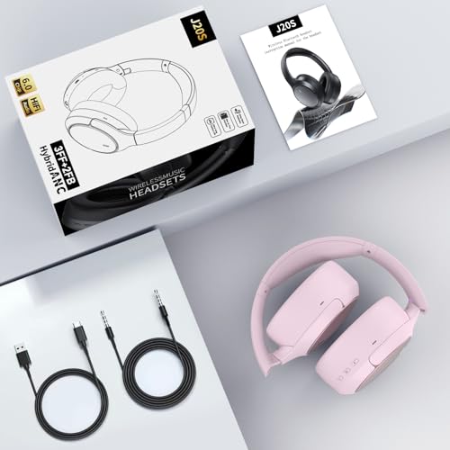Image of Hybrid ANC Wireless Over-Ear Headphones, 100H Playtime, Hi-Res Audio, Bluetooth 6.0, Multi-Mode Noise Cancellation, Comfort Fit, iOS & Android Compatible, Foldable Design, Travel-Friendly (Pink)
