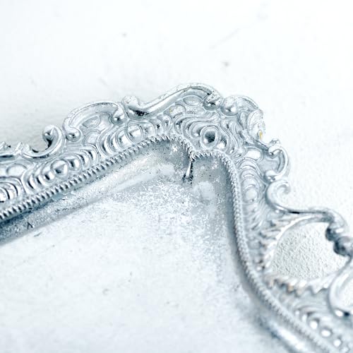 Image of Funly mee 8 x 7 inches Antique Trinket Dish Vintage Jewelry Tray, Ring Holder (Sliver, M)