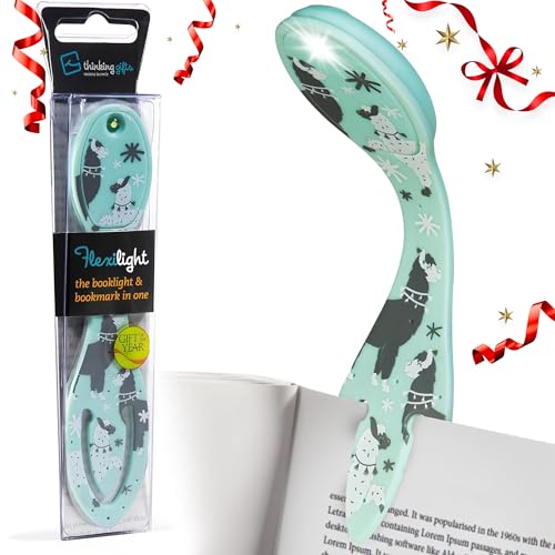 Image of Gifts for Readers & Writers Book Light, Clip On Reading Light for Bed, 2in1 Flexilight & Bookmark, Small & Lightweight with a Soft Glow, 2 Batteries Included, Llama