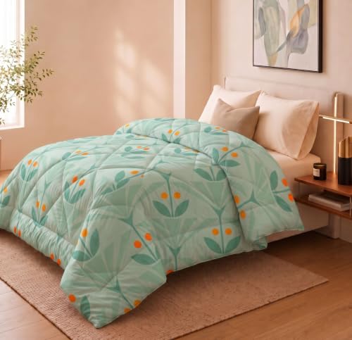 Image of HOMEKART 220 GSM Reversible Microfiber AC Comforter /Duvets for Mild Winter | All Season King Size 3 Layered Quilted Blanket for Double Bed (220 cm x 240 cm,Dark Green