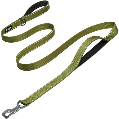 Fida Heavy Duty Hundeleine für mittlere/große Hunde, 1.8M / 6FT Double Handle Hundeleine für mehr Kontrolle, reflektierende Hundeleinen für tägliche Spaziergänge & Training (Armeegrün)