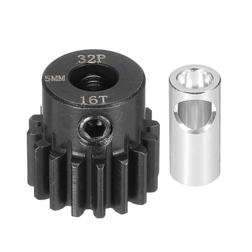 Image of sourcing map Steel 32P Gear Set with Gear Adapter 16T 5mm Black | Shaft Motor Gears for RC Vehicles Truck Drift Car Part