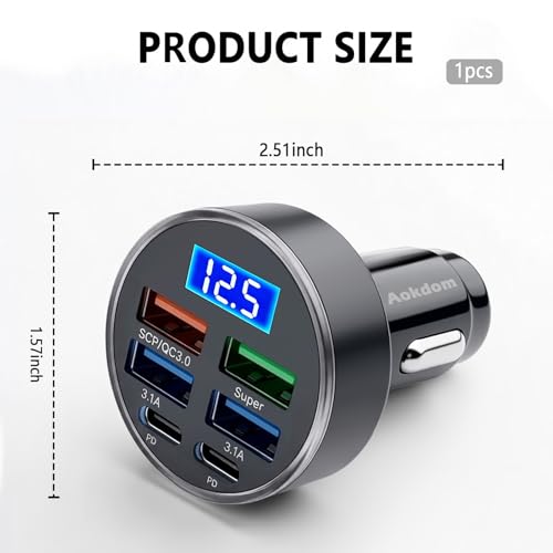 Image of 6 Ports Fast Car Charger with Voltage Monitor,Car Cigarette Lighter USB Charger (PD+QC3.0) Compatible with iphone13 /14 /15 & Most Android Models,Car Must Haves USB C Car Charger (1PCS)