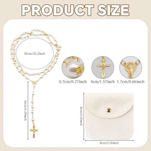 Hpbaggy Kommunion Rosenkranz Halskette Perlen Mit Samt Geschenkbeutel Katholisch Rosenkranz Kette Jesus Kreuz Gebetskette Christlich Rosary Chain Geschenke Für Frauen und Männer Mädchen Jungen