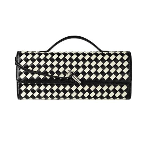 Joryin Woven Purse for Women Evening Clutch Woven Leather Handbags Crossbody Bag Purse Formal Evening Bag, Black White